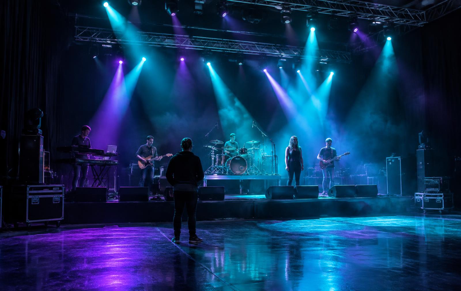 Band probt mit Konzertlicht im Studio
